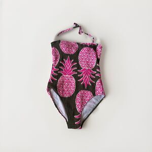 Boden Milos Smocked Bandeau Strapless Pineapple Pop One Piece Swimsuit Size 14